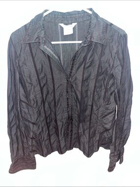 George Black and Gray Striped Button-Up Shirt